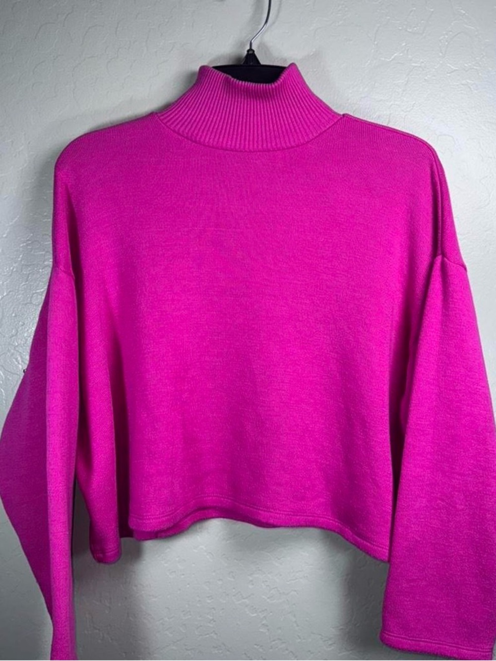 ZARA Hot Pink Cropped Turtleneck Sweater M Made in Portugal
